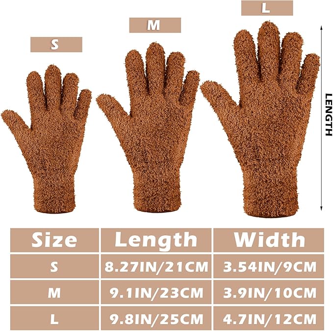 Patelai 3 Pairs Microfiber Plant Dusting Gloves Leaf Cleaning Gloves for Indoor Plants, Blinds, Furniture, House (Orange,Brown,Dark Gray,Medium)