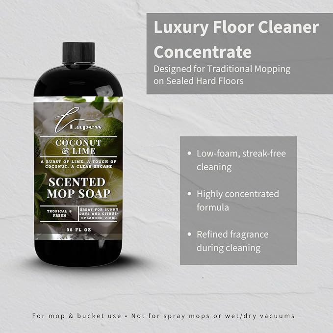 Lapew Coconut & Lime Scented Mop Soap - Luxury Floor Cleaner Concentrate for Mopping Tile, Laminate, Vinyl & Hardwood | Streak-Free, Low-Foam | 36 oz