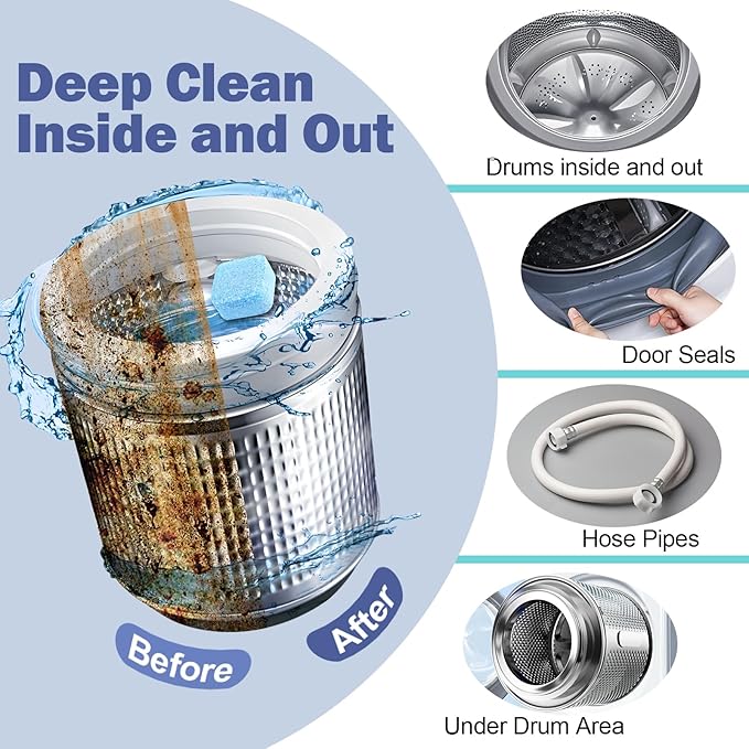 Navona 50 Pack Washing Machine Cleaner Tablets, Deep Cleaning Descaler for Front & Top Load HE Washers, Residue, Grime, and Odors Remover, Pet Owner Friendly