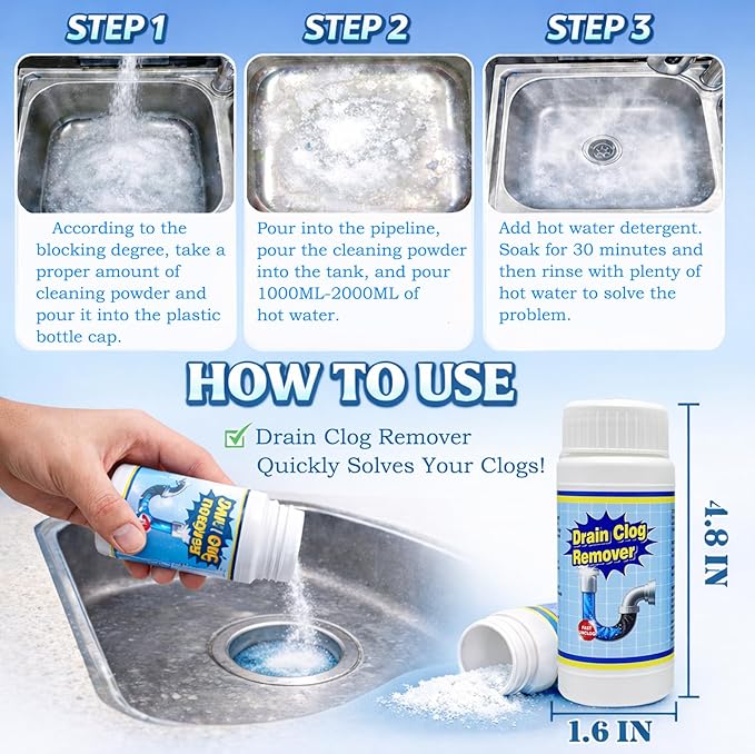 Wild Tornado Pipe Dredge, Powerful Sink and Drain Cleaner Powder, Fast Foaming Drain Cleaner for Kitchen and Pipes Cleaning Tool Clog Remover