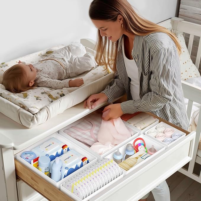 DIMJ Drawer Organizer Clothes Storage - 24 Pack Baby Dresser Organizer for Nursery, Small Fabric Closet Drawer Organizer Bins for Underwears Socks, Foldable Storage Dividers Organization for Bedroom