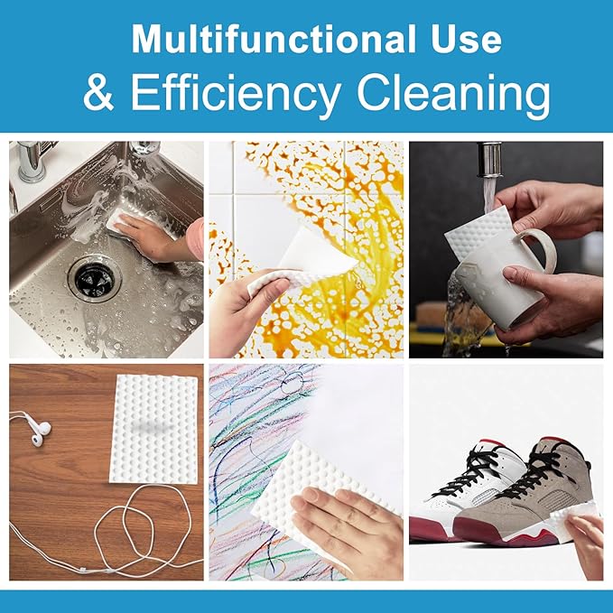 52 PCS Magic Sponge Eraser Sheets,Upgrade Convex Point Melamine Sheets，Disposable Portable Magic Cleaning Eraser Thin Wipes for Kitchenware Bathroom Shoe Sink Car Interiors Hard-to-Reach Places