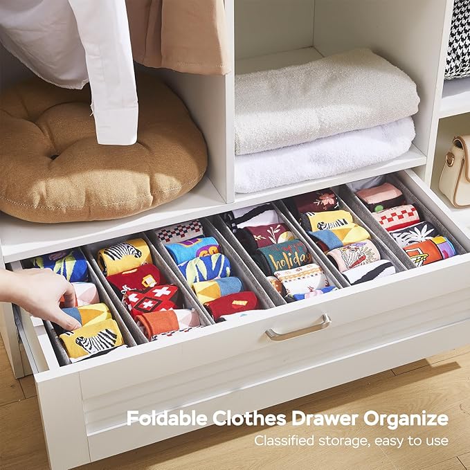 MURRI&MURRDI Mini Foldable Clothes Drawer Organizer 6 Pcs, Narrow Fabric Drawer Organizer for Nursery, Small Dresser Storage Bins for Clothing Sock Underwear Bra Belt Tie Scarves, Gray