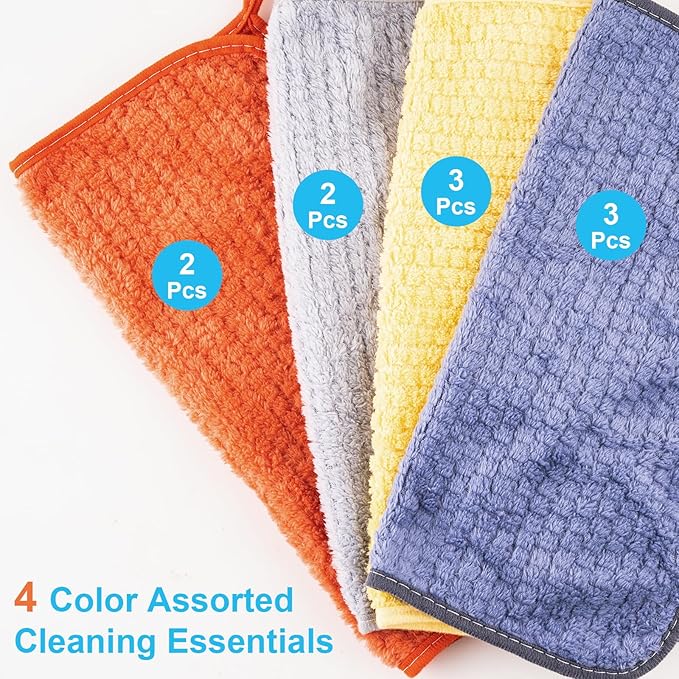 Microfiber Cleaning Cloth,10 Pack Cleaning Towels for Dish Drying Washing, 12"X12" Soft Absorbent, Streak-Free, Lint-Free, Reusable Microfiber Cloth Rags for Car, House, Kitchen(Assorted Color)