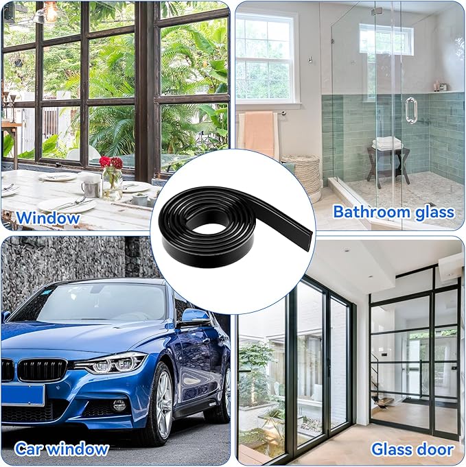Black Squeegee Replacement Blades, 41in/roll Silicone Window Rubber Squeegee Refill Blades Head for Windows, Shower Doors, Glass Cleaning