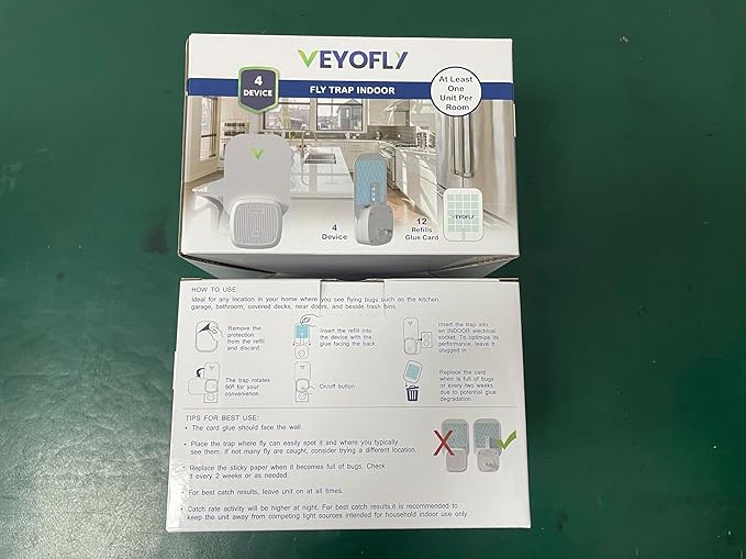 VEYOFLY Fly Trap Indoor, Fruit Fly Traps for Indoors, (4 Device + 12 Refills) Gnat Traps for House Indoor, Fly Catcher Indoor, Plug in Light Flying Insect Trap, Bug Light Killer, Fly Trap
