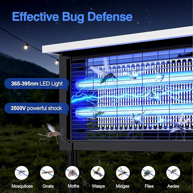 Solar Bug Zapper Outdoor, Powerful Mosquito Zapper, Electric Mosquito Killer Outdoor, Waterproof & Portable Fly Killer, Rechargeable Flying Insect Trap for Patio, Yard, Garden, Home, Camping, Black