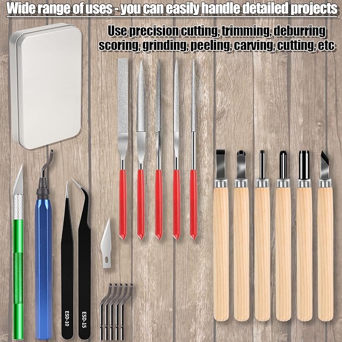 25pcs Precisio with Deburring Tool, Craft Knife,hand File,Carving Knife Suitable for sanding, carving, modeling, cutting, scraping,3D Printing Deburring kit