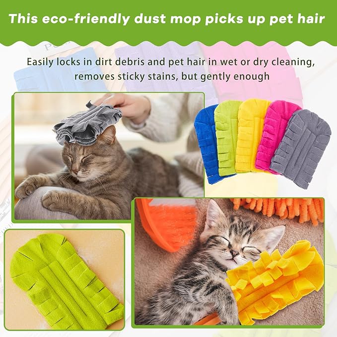 Zubebe 6 Pcs Duster Refill Reusable Fleece Duster Refills Feather Flat Dusters Multi Surface Washable Cleaning Pads Tools for Home, Blinds, Car, Pet, Furniture, Fans (Bright Color)