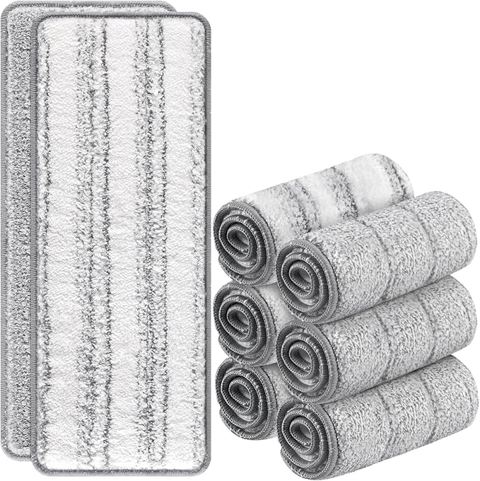Flat Mop Head Replacement Pads Compatible with Joy-MOOP Mop and Bucket Set, Reusable Washable Squeeze Microfiber Mop Refills for Oshang Bosheng Mop - 13" X 4.9", Grey/Stripe