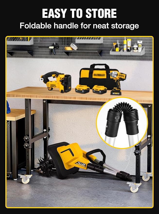 21V Cordless Tiller Cultivator, 400RPM Electric Rototiller with 48 Steel Tines, 4.0Ah Battery Powered Garden Tiller with 8-inch Width and 6-inch Depth, Tiller for Gardening and Soil - Yellow