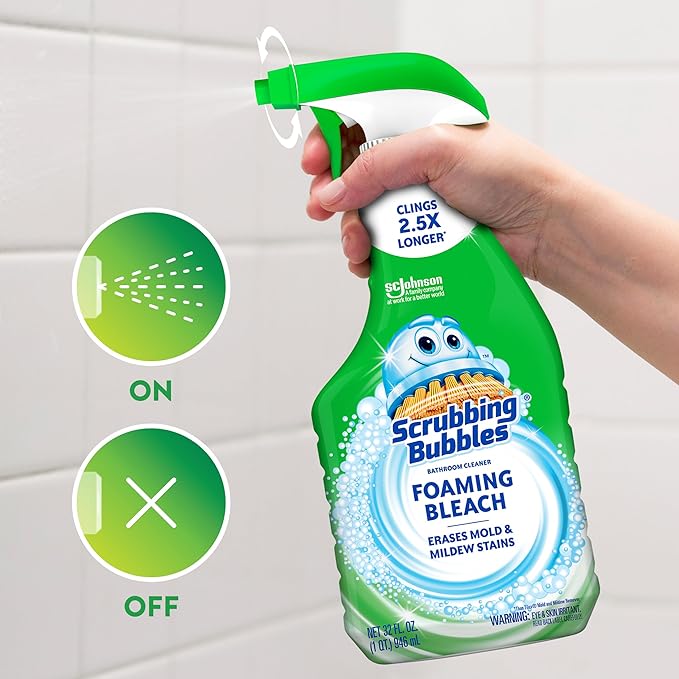 Scrubbing Bubbles Foaming Bleach Bathroom and Shower Cleaner Disinfectant Spray, Helps Erase Mold & Mildew, 32oz (Pack of 2)