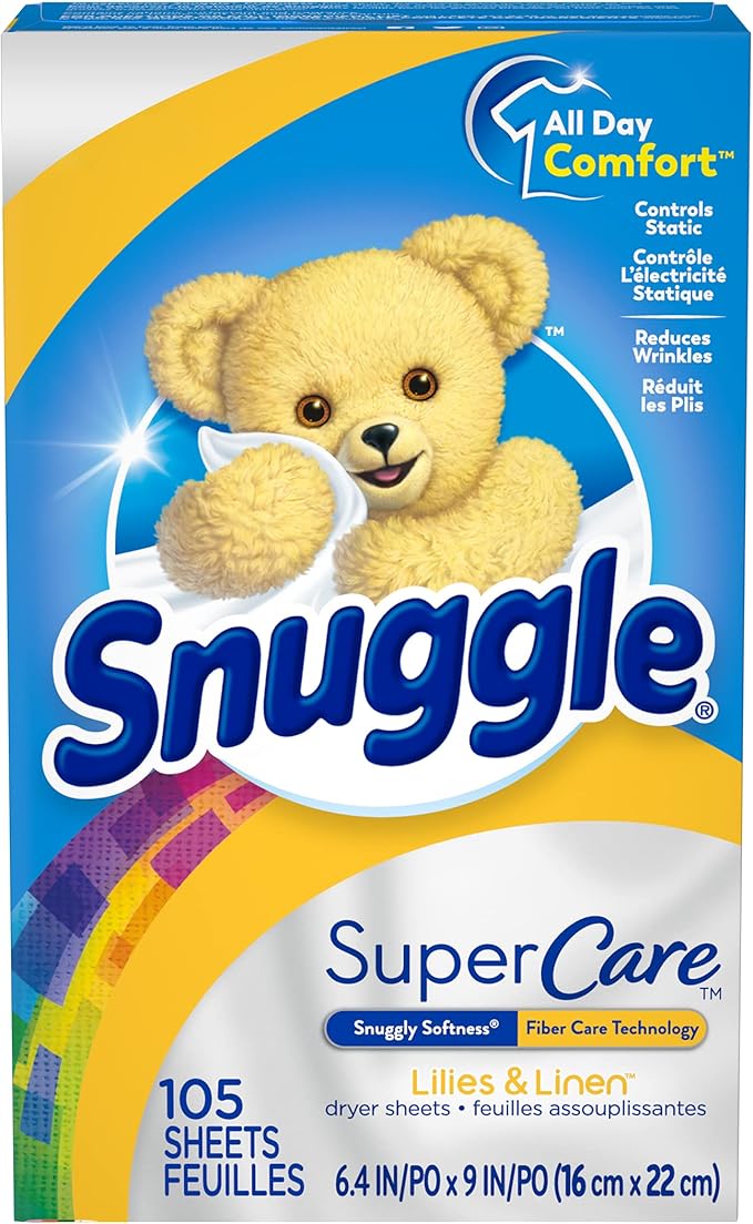 Snuggle SuperCare Fabric Softener Dryer Sheets, Lilies and Linen, 105 Count