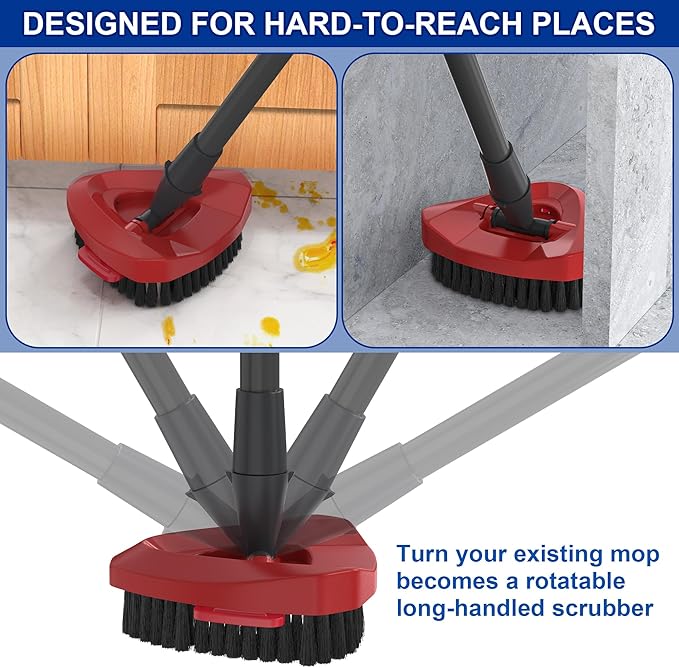 Scrub Brush with Mop Base for 2-Tank Spin Mop Systems, Triangle Floor Scrubber Head Replacement with Stiff Nylon Bristles for Tile & Hard Floor Deep Cleaning – 1 Pack