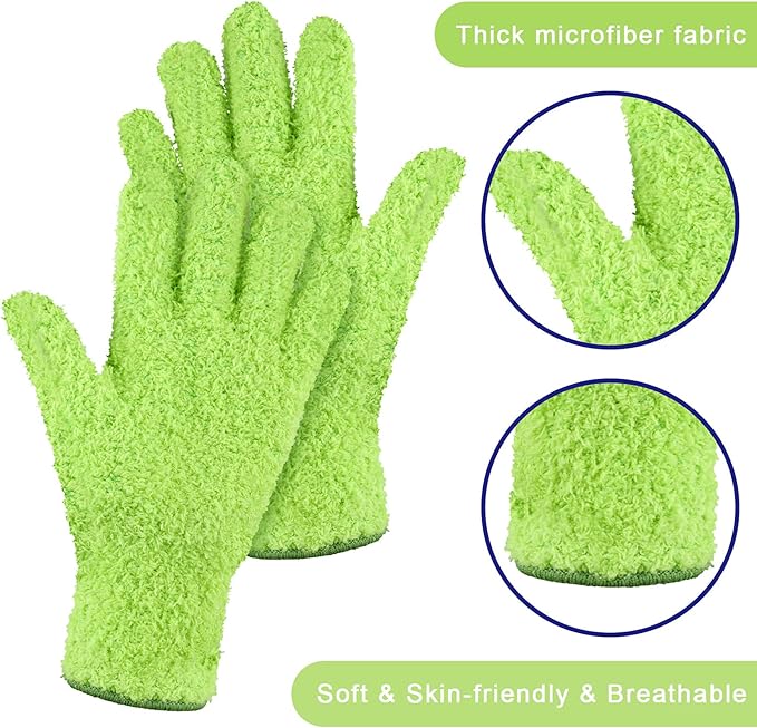 Patelai 3 Pairs Microfiber Plant Dusting Gloves Leaf Cleaning Gloves for Indoor Plants, Blinds, Furniture, House (Green Yellow,Water Blue,Pink,Small)