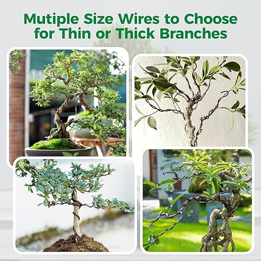 189FT Easy to Bend Bonsai Wire, Aluminum Bonsai Tree Wire in 5 size -1mm,1.5mm,2mm,2.5mm,3mm with Cutter set for Training Thin or Thick Branches