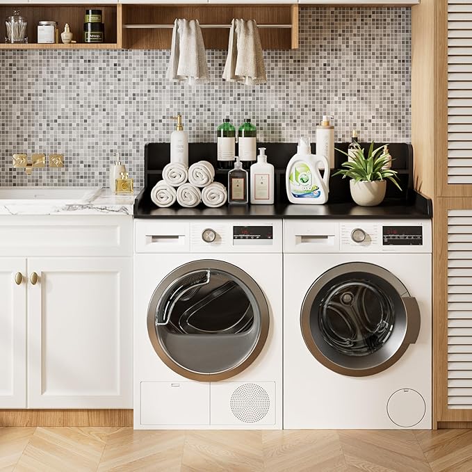 2-Tier Washer Dryer Countertop, Laundry Room Organization and Storage, 27.6" x 54" Wood Laundry Countertop for Washer and Dryer, Black