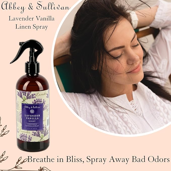 Abbey & Sullivan Linen Spray, Lavender Vanilla, Fabric Freshener and Odor Eliminator, Pack of 2, 16 oz