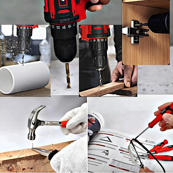 Baraz Tool Kit set With Drill (2 Battery), 126 Pcs Power Tool Set for home, 18v Cordless Drill And Tool box For Household, Homeowners, Office, Garden, House Repair And Maintenance, perfect Gift Idea