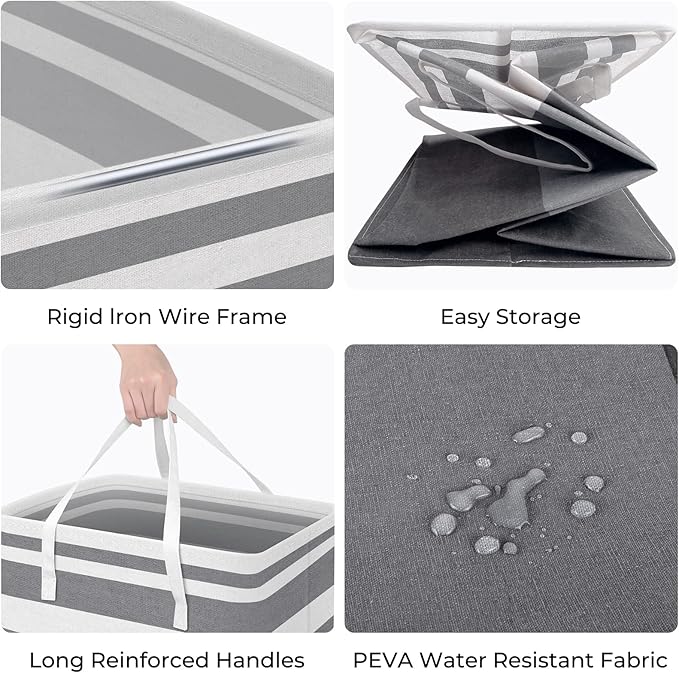 HomeHacks 2-Pack Large Laundry Basket, Waterproof, Freestanding Laundry Hamper, Collapsible Tall Clothes Hamper with Extended Handles for Clothes in The Dorm and Family Gradient Grey, 125L