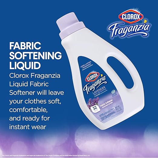 Clorox Fraganzia Liquid Laundry Fabric Softener, Lavender with Eucalyptus Scent - Laundry Odor Eliminator, Wrinkle Reducer and Static Reducer, 40 Fl Oz