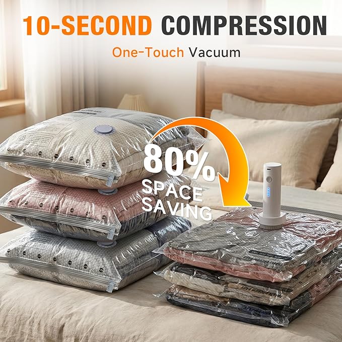 Space Saver Vacuum Storage Bags with Portable Electric Pump, Vacuum Seal Bags for Clothing Travel, Compression Bags for Travel & Home, Clothes, Blankets, Seasonal Storage, 12 Combo (4L/4M/4S)