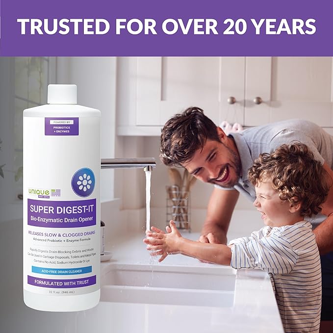 Unique Super Digest-It Bio-Enzymatic Acid-Free Drain Opener and Clog Remover for Household Use (32 fl oz)