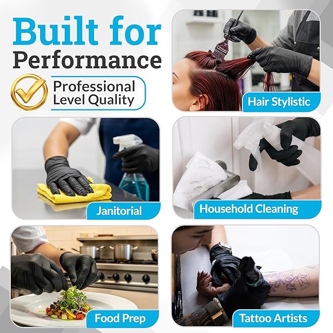 Hand-E Touch Black Nitrile Disposable Latex Free & Powder Free Gloves X-Large, 200 Count - BBQ, Tattoo, Hair Dye, Cooking & Mechanic Gloves