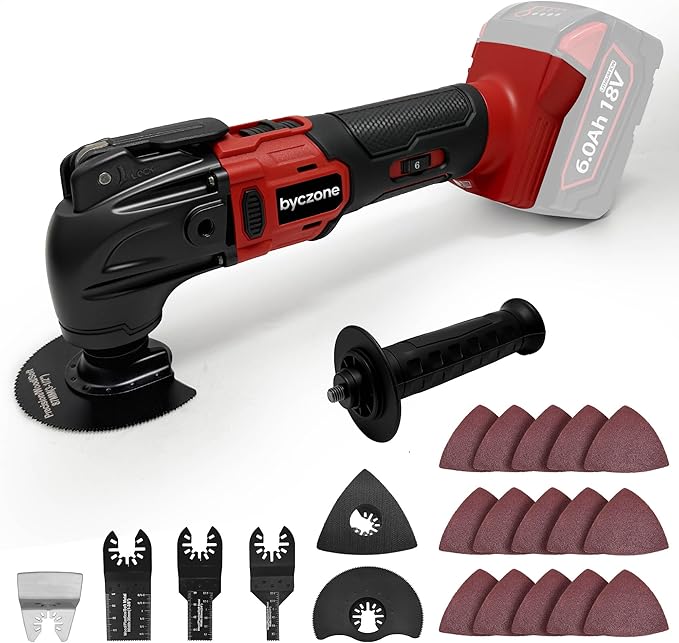 Cordless Oscillating Multitool Compatible with Milwaukee 18V Battery, Tool Only, 6 Speeds 8,500-21,000 RPM, Bulit-in LED Light, 22 Accessories, Oscillating Power Tool for Scraping Cutting Sanding