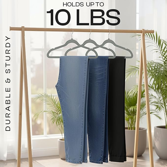 Utopia Home Velvet Hangers 100 Pack – Luxury Non-Slip Slim Pant & Coat Hangers, Strong Space-Saving Clothes Hangers with Pants Bar and 360° Swivel Hook – Grey