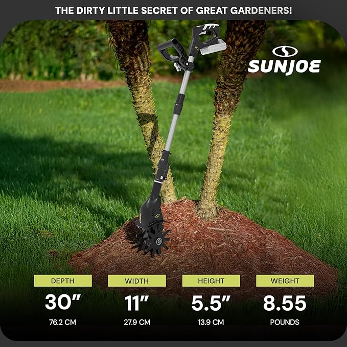 Sun Joe 24V-TLR-LTE 24-Volt Amp Cordless Garden Tiller + Cultivator, Kit (w/2.0-Ah Battery + Quick Charger)