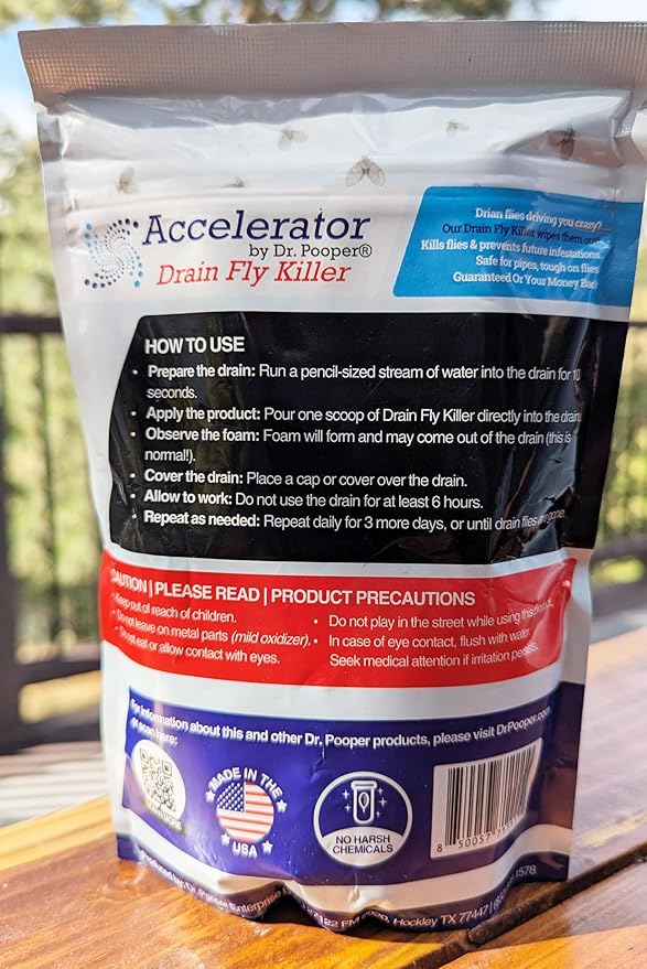 Drain Fly Killer Powder – Eliminates Drain Flies & Sewer Flies in Drains, Sinks, Showers – Fast-Acting Treatment - Septic Safe & Made in USA