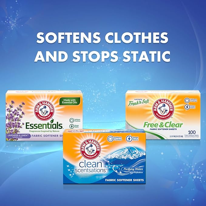 ARM & HAMMER Fabric Softener Sheets, Purifying Waters, 100 sheets (Pack of 2)