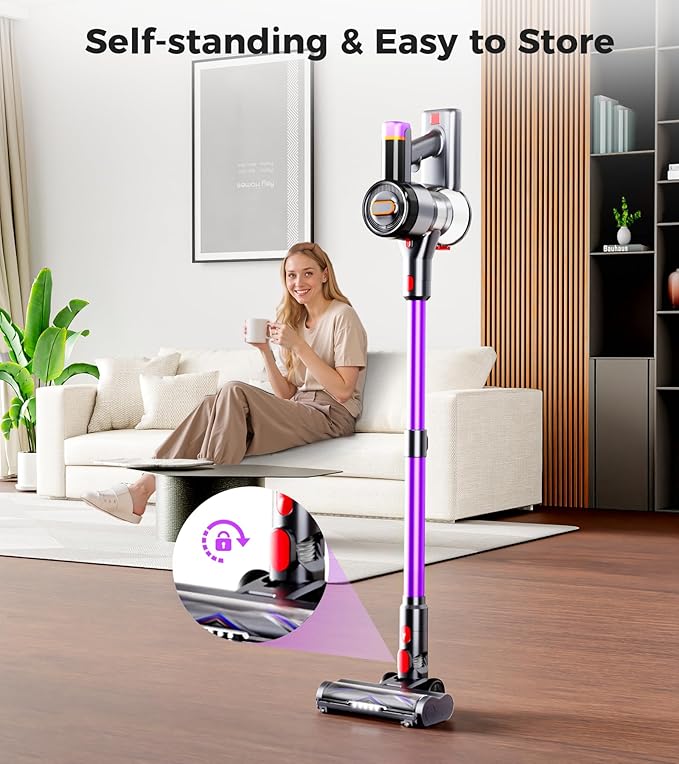 Feetis Cordless Vacuum Cleaner, 550W 45Kpa Vacuum Cleaners for Home, 60Mins Cordless Stick Vacuum with LED Display, Self-Standing & Anti-Tangle, 8-in-1 Wireless Vacuum for Carpet Pet Hair Hardfloor