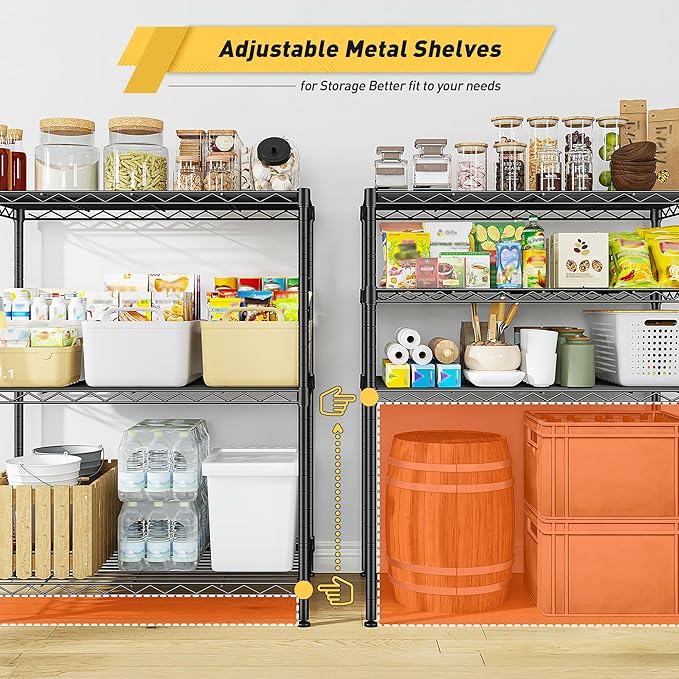 DurayLoly Storage Shelves Adjustable Wire Shelving Metal Wire Rack Shelving Unit Storage Shelf for Kitchen Laundry Room Pantry Closet Bathroom 24" W x 30" H x 14" D Black,2pc