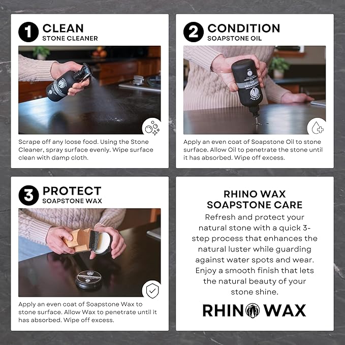 Soapstone Spray Cleaner - Safely Clean Soap Stone, Slate, Granite, Quartz, Marble, Concrete - Food Safe - Natural Ingredients - Fresh Orange & Lemon Scent Eliminates Odors - Made in USA