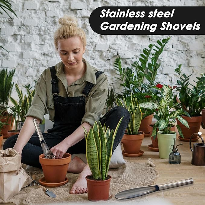 Dig and Potting Scoop Planting and Gardening Hand Digging Tools Stainless Steel Garden Shovel and Soil Sifter and Transport Set