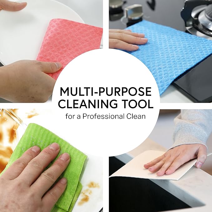 Swedish Wholesale Dishcloths Reusable 8" x 7" Sponge Cloths, Bulk 10 Pack of High Absorbent Cellulose Dish & Kitchen Cleaning Hand Towels, Wring to Dry & Machine Wash, Odor Resistant, Grey