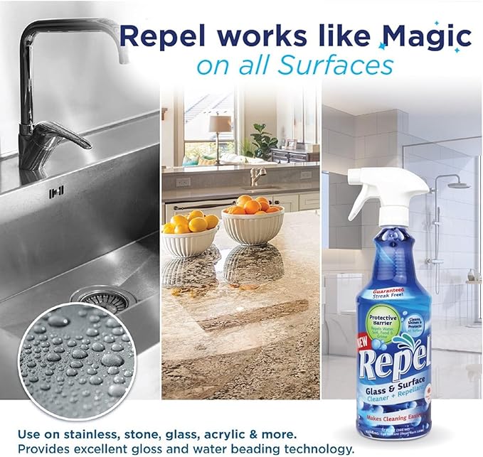 Clean-X REPEL Glass & Surface Cleaner 32 fl. oz. - Cleans & Repels water spots and dirt on glass, mirror, tile and multi surface by UNELKO (2)