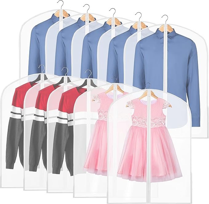 Simple Houseware 32-Inch Clear Garment Bags with Zipper for Suits, Dresses, Costumes, Uniforms - 10 Pack