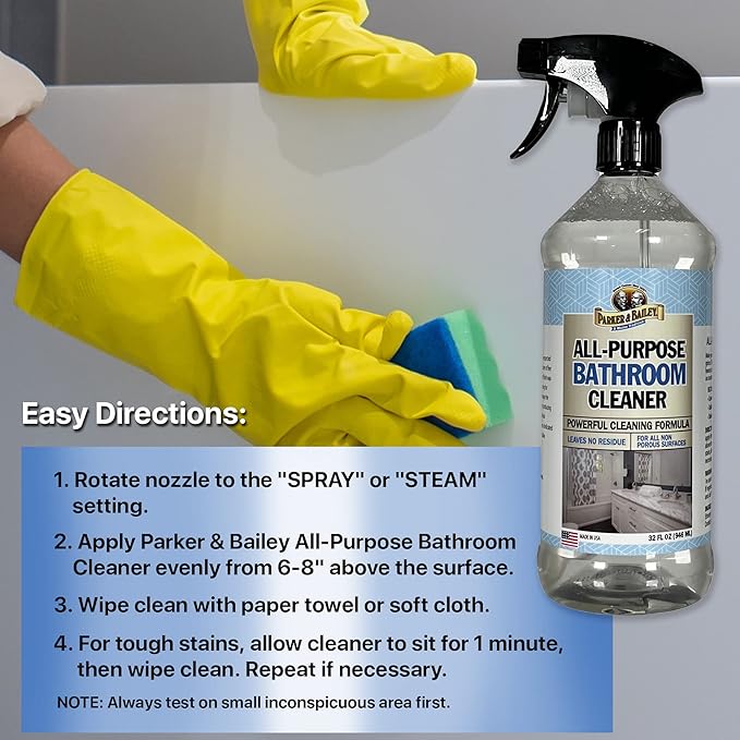 Parker & Bailey All-Purpose Bathroom Cleaner - Bathroom Cleaner Shower Cleaner Spray Tub Cleaner Soap Scum Remover for Shower Hard Water Stain Remover Household Cleaning Spray, 32 Oz