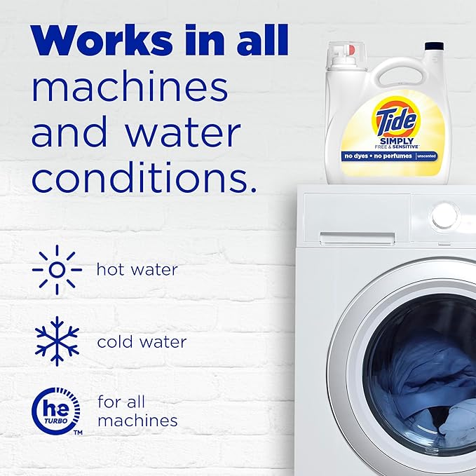 Tide Simply Liquid Laundry Detergent, Free & Sensitive Scent, 89 Loads, 117 fl oz