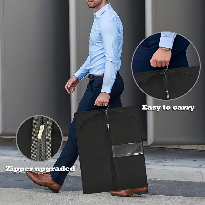 Garment Bags for Hanging Clothes, 45'' Suit Bag Cover for Storage and Travel, Dress Bags for Gowns Long (Black)