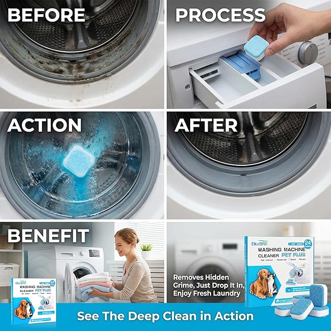 Washing Machine Cleaner Tablets 24 Pack – Deep Cleaning Washer Descaler for Front Load & Top Load Machines, Septic Safe Washing Machine Cleaning Tablets, 12 Month Supply