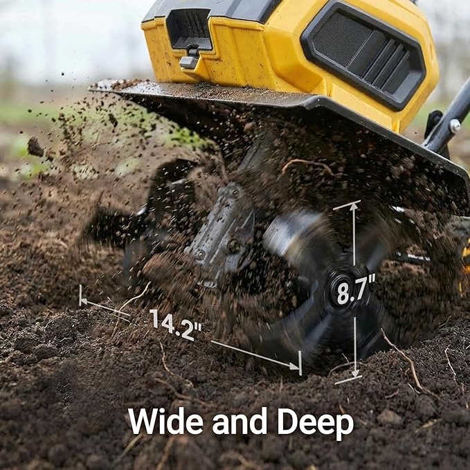 Mellif 40V Cordless Garden Tiller/Cultivator Compatible with Dewalt 20v Max Battery (Tool Bare) 14.2'' Width 8.7'' Depth 16 Steel Tines, Electric Rototiller Brushless Foldable with Adjustable Wheels