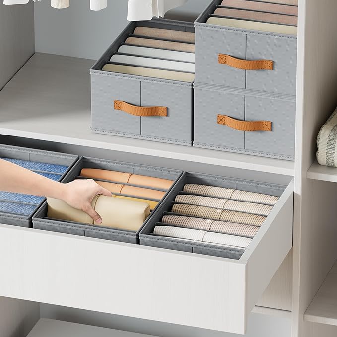 DIMJ Large Wardrobe Clothes Organizer - 8 Packs Fabric Closet Storage Organizer with Handles, Foldable Closet Organizers Dividers for Clothing Jeans Pants Sweater T-shirt