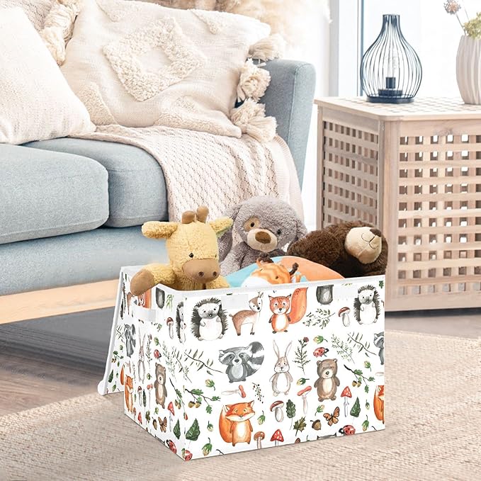 senya Large Storage Bins with Linen Collapsible Foldable Storage Cubes Fabric Closet Organizer Containers box with Flip-Top Lid for Home Bedroom Office 16.7 x 12.6 x 11.8in (Linen-woodland)