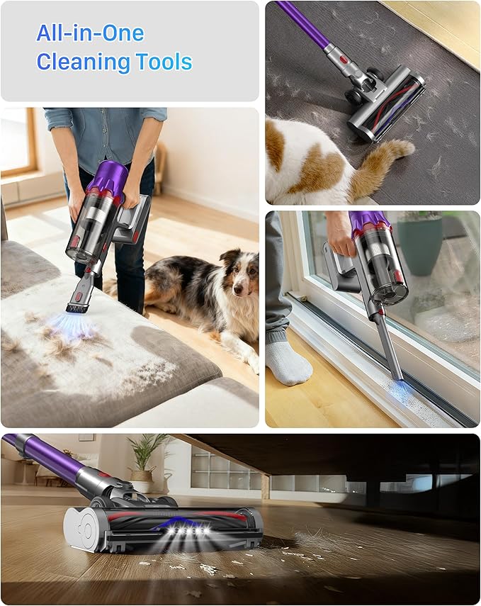 iXlion Cordless Vacuum Cleaner for Home - Powerful Stick Vacuum with HEPA Filter, 55-Min Runtime, LED Light, Anti-Tangle Brush, Detachable Battery,Lightweight Vacuum for Pet Hair,Carpets & Hard Floors