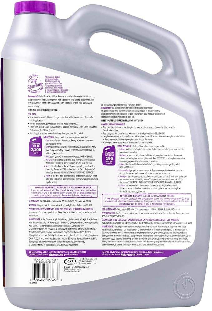 Rejuvenate Professional Wood Floor Restorer Fills Scratches, Shines And Protects Wood Flooring For A High Gloss Shine, 1 Gallon, 2 Pack