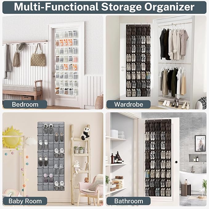 40-Pocket Over the Door Shoe Organizer - Large Mesh Pocket Hanging Shoe Rack for Door, Shoes Storage Holder Sturdy Non-woven Fabric - Stores 20 Pairs (White02)